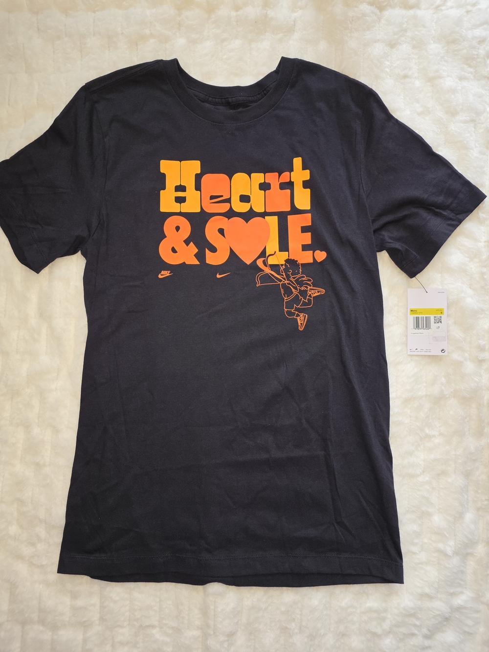Nike Black Short-Sleeve 'Heart & Sole' Graphic Tee with Orange Print